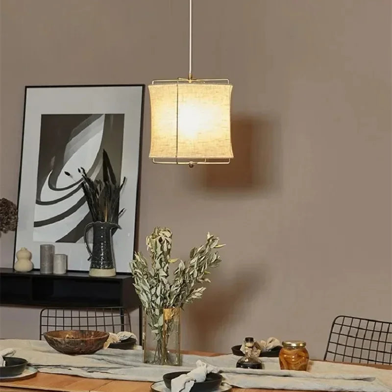 Suspension en toile tonneau ou tambour, Ø 30 à 50 cm, beige ou blanc