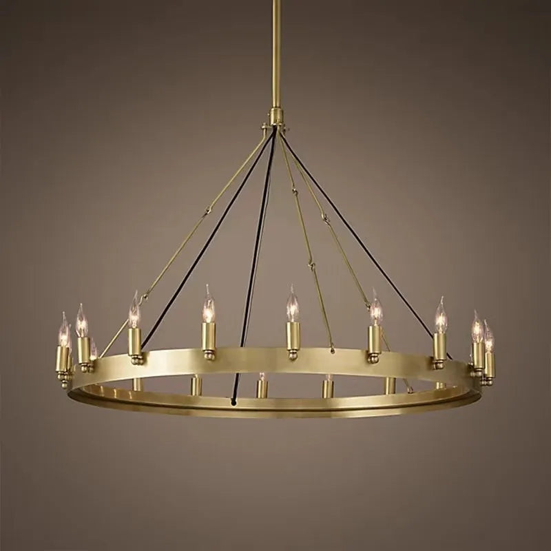 Lustre couronne à bougies E14 noir ou doré, simple ou double