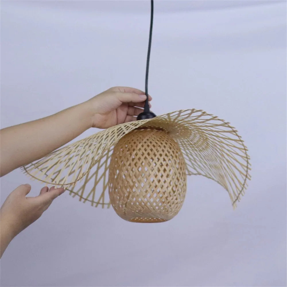 Suspension capeline en bambou et cocon tressé, câble de 150 cm