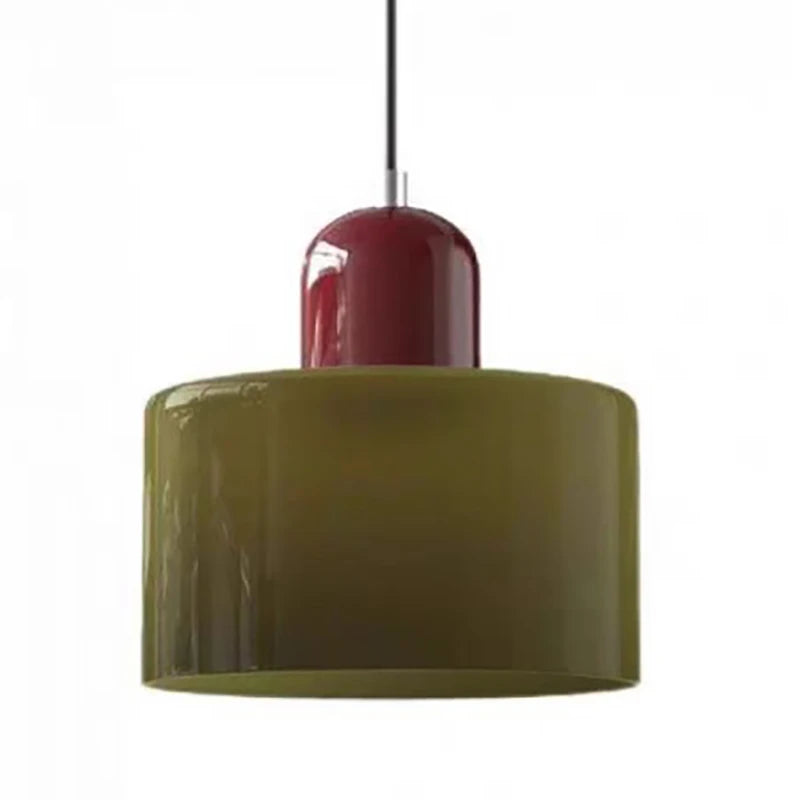 Petite suspension en verre coloré à coiffe contrastée, culot E27