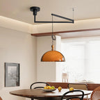Suspension dôme orange rétro à pommeau effet bois, Ø 35 cm