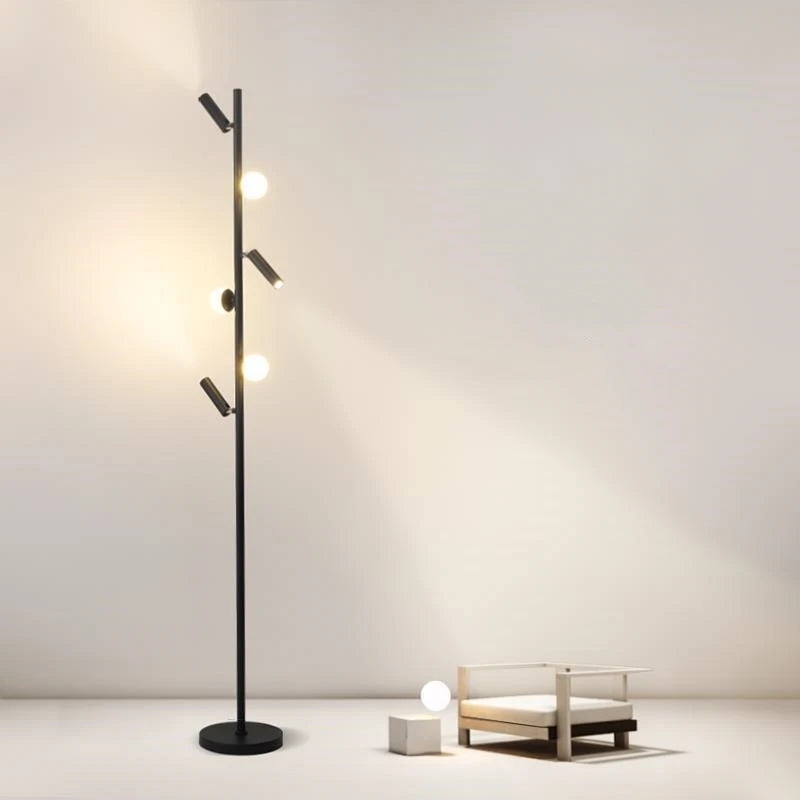 Lampadaire noir à trois boules et trois spots orientables, 158 cm
