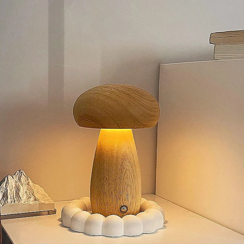 Lampe de chevet champignon en bois, petit 11 cm ou grand 16,5 cm