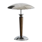 Lampe de bureau champignon chromée, fût en bois et douille E14