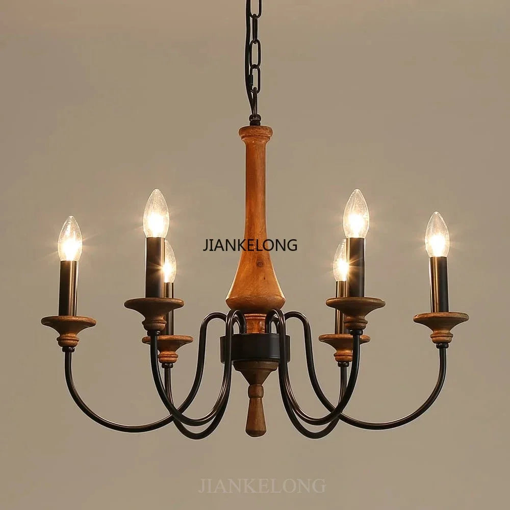 Lustre rustique en bois et fer à bougies, 5 à 15 lumières E14