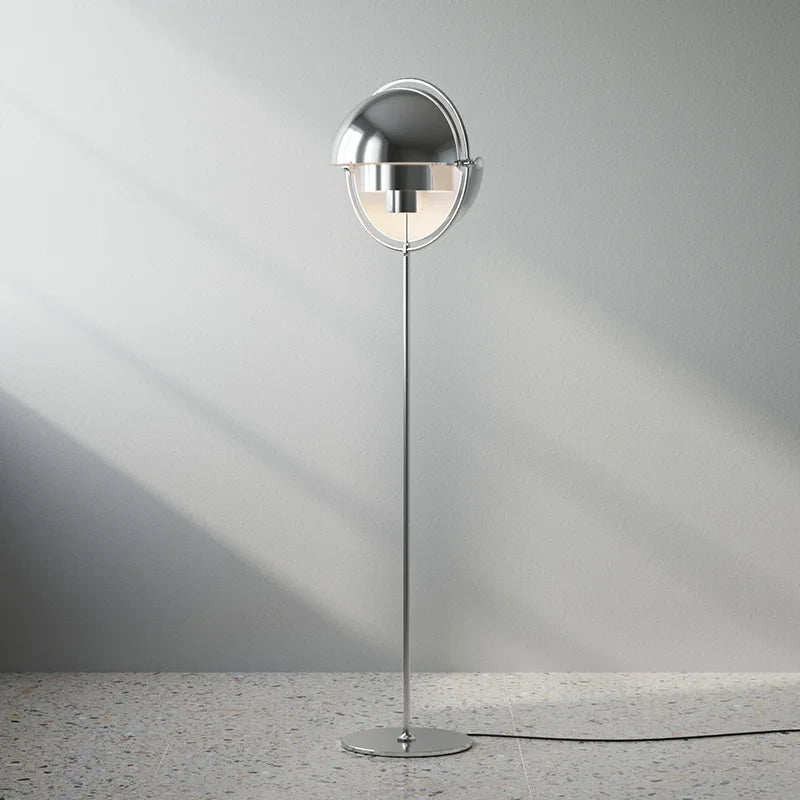 Lampadaire à double dôme orientable en métal, doré ou chromé
