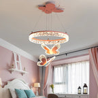 Lustre LED à anneau et papillons pour chambre de fille, rose ou blanc