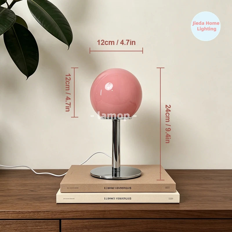 Lampe de chevet globe en verre de 12 cm sur tige chromée, 24 cm