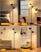 Lampadaire noir à deux têtes orientables, 163 cm, ampoules fournies
