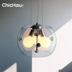 Suspension tambour en verre à 3 ampoules, Ø 30, 40 ou 50 cm