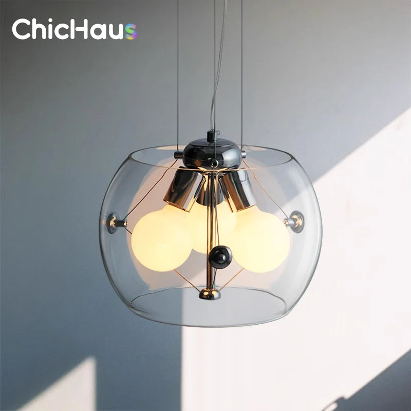 Suspension tambour en verre à 3 ampoules, Ø 30, 40 ou 50 cm