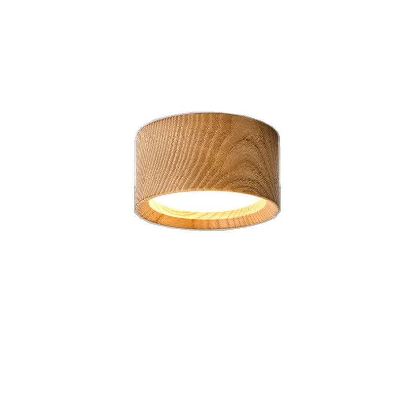 Petit plafonnier LED rond en bois, noir ou naturel, Ø 9,5 cm