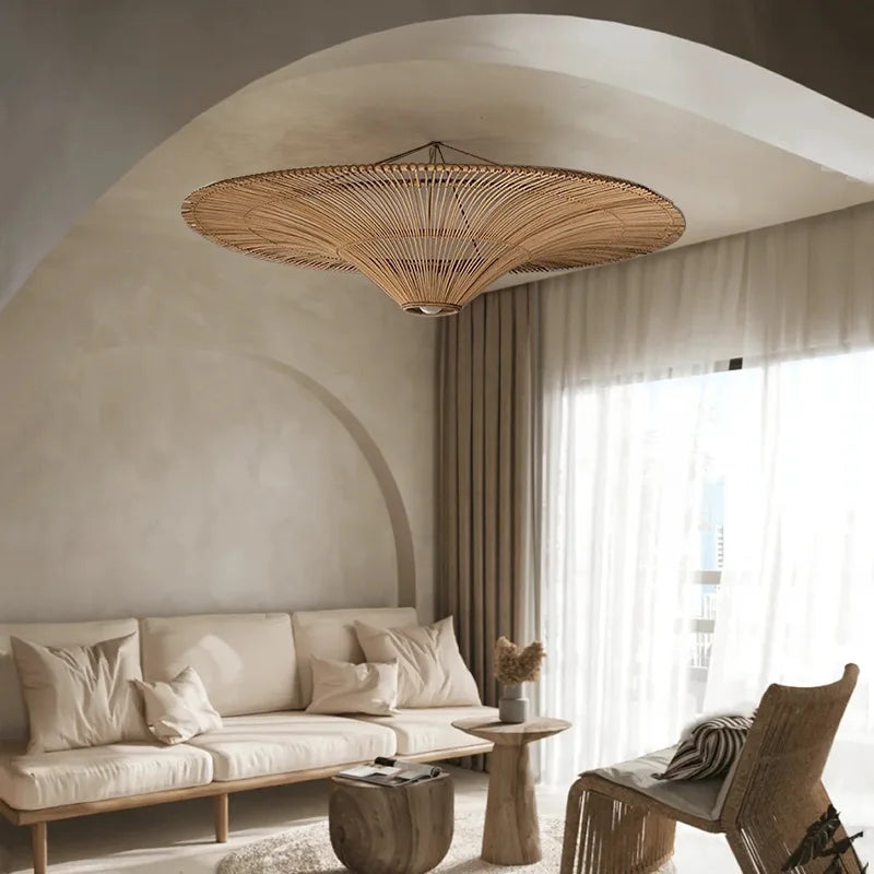Grand lustre chapeau en rotin, Ø 60 à 130 cm, suspendu ou plafonnier