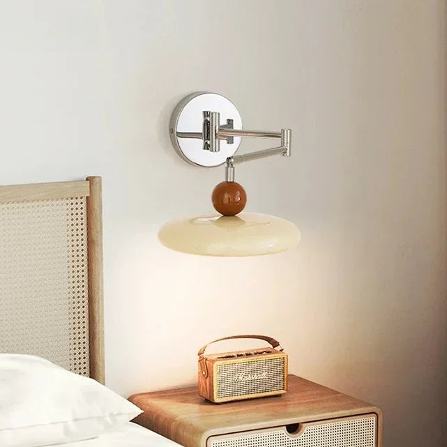 Applique murale pivotante à disque LED et boule effet bois, 3 teintes