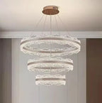 Suspension LED anneaux effet cristal, aluminium brossé, Ø 40 à 80 cm
