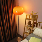 Lampadaire dôme en verre orange, tige chromée, style années 70