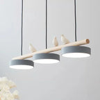 Lustre en bois à oiseaux et têtes LED colorées, couronne ou barre