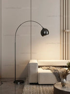 Lampadaire arc boule chromée, dorée ou noire, hauteur réglable