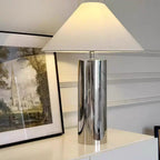 Lampadaire fût chromé et abat-jour conique en tissu blanc, 146 cm