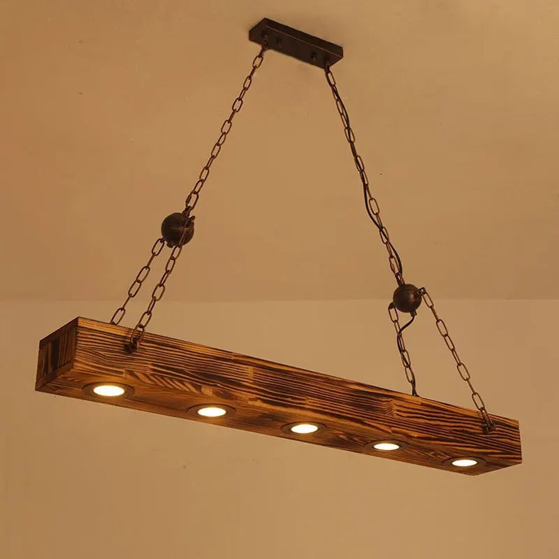 Lustre poutre en bois brûlé à spots LED, 4 ou 5 lumières, chaînes