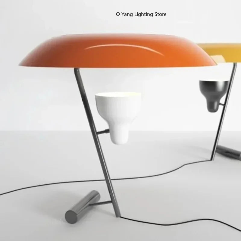 Lampe à poser disque orange Ø 38 cm, pied métal graphite, E14