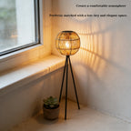 Lampadaire solaire d'extérieur trépied, globe effet rotin, 75 cm