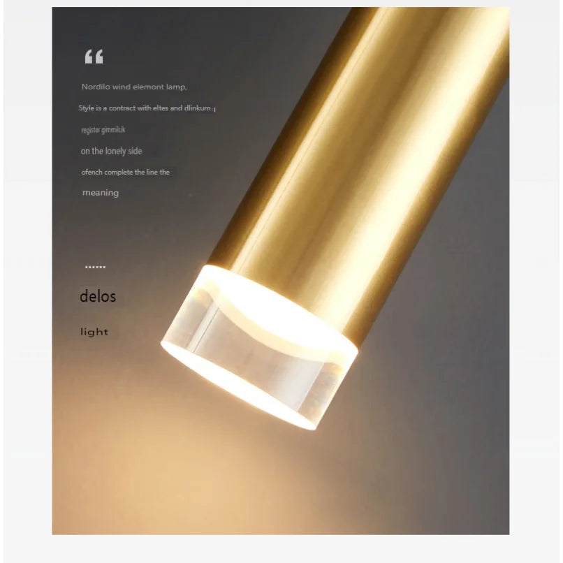 Suspension tube doré à embout acrylique, 1, 2 ou 3 lumières LED