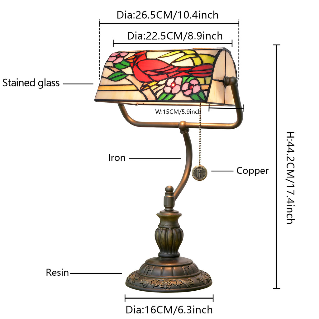 Lampe de banquier vintage en vitrail, abat-jour basculant à tirette