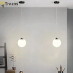 Suspension globe opalin Ø 15 cm, arceau en U pour deux boules