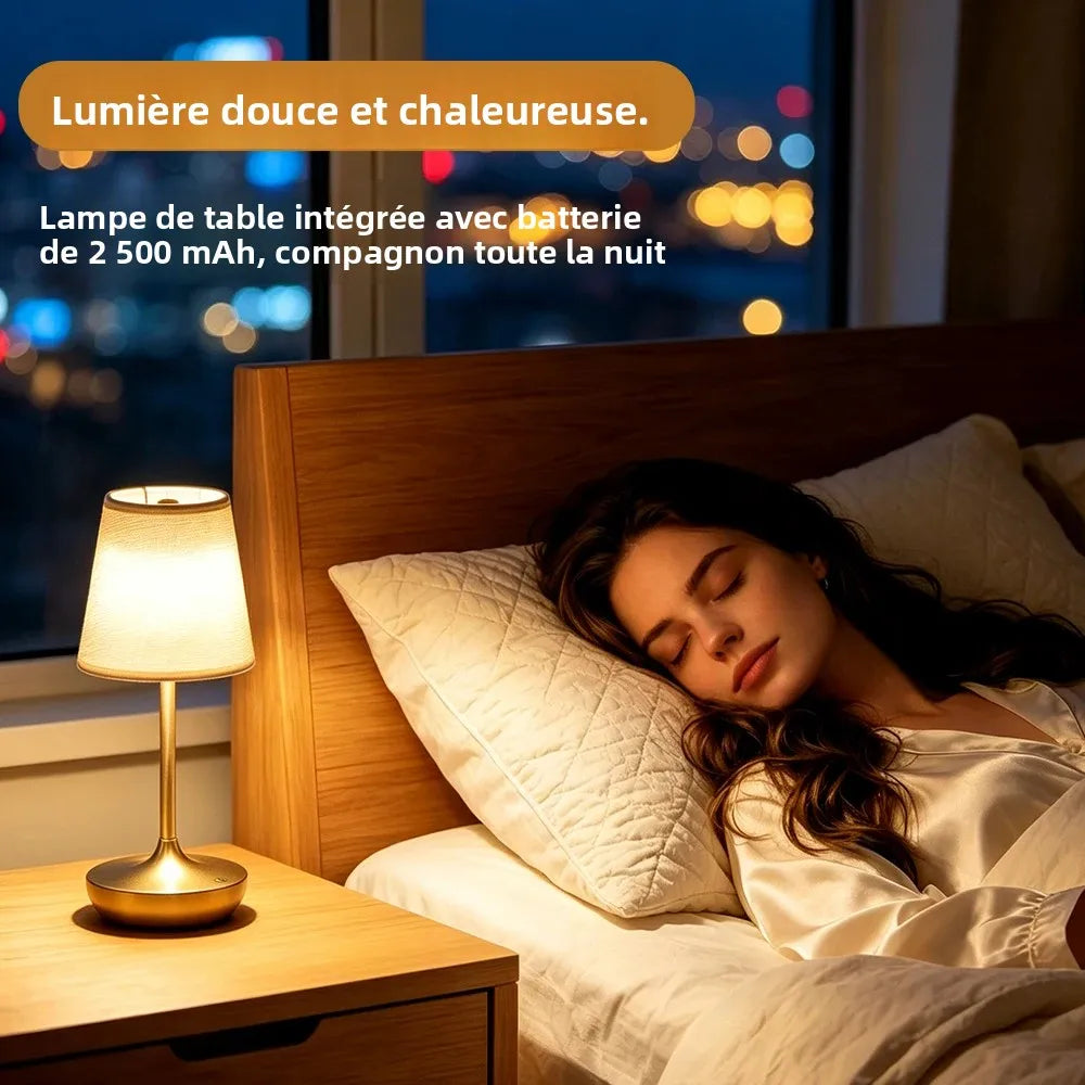 Lampe de table sans fil classique, abat-jour en tissu et 2 500 mAh