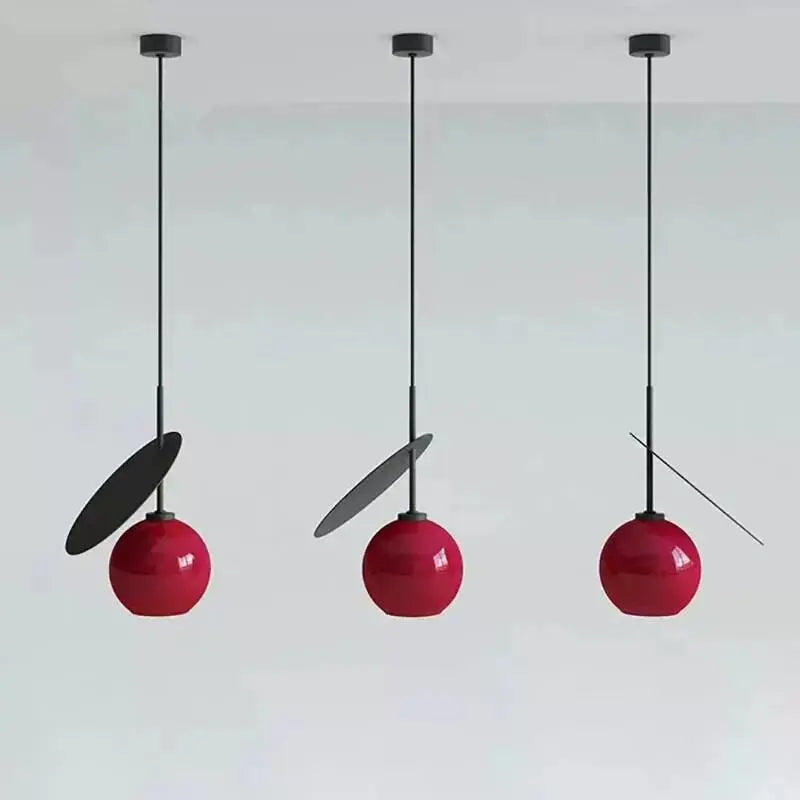 Lustre cerise, globes en verre et disque métal, 1 ou 2 lumières