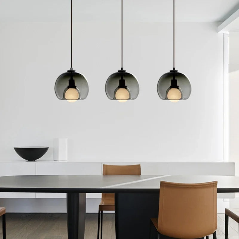 Suspension cloche en verre Ø 25 cm, 1 ou 3 lumières, ampoule fournie