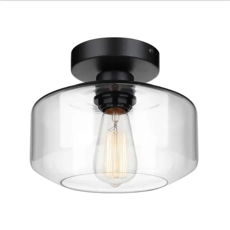 Plafonnier semi-encastré noir à globe en verre strié, lisse ou ambré