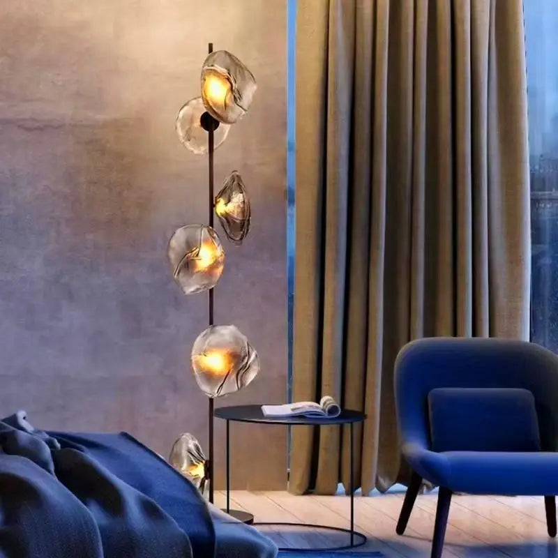 Lampadaire à galets de verre fumé ou transparent, 90 ou 180 cm
