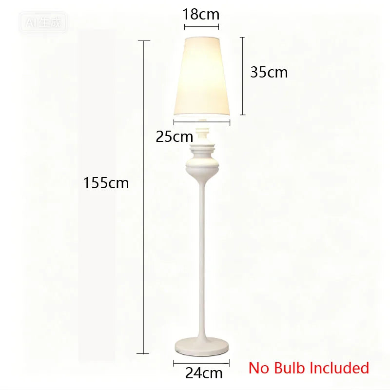 Lampadaire à pied tourné, abat-jour conique en tissu, noir ou blanc