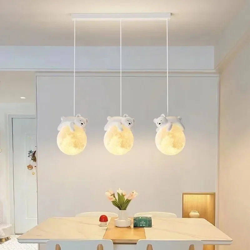 Suspension chambre d'enfant lune et lapin ou ours endormi, G9 LED