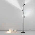 Lampadaire noir à trois boules et trois spots orientables, 158 cm