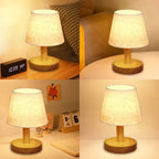 Lampe de chevet mini, abat-jour effet lin et pied en bois, 20 cm
