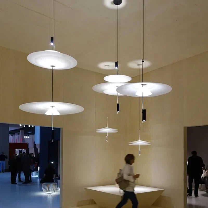 Suspension design à disques blancs superposés, LED, 2 à 4 niveaux