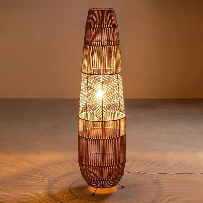 Lampadaire lanterne en rotin tressé à chevrons, 92 cm ou à poser