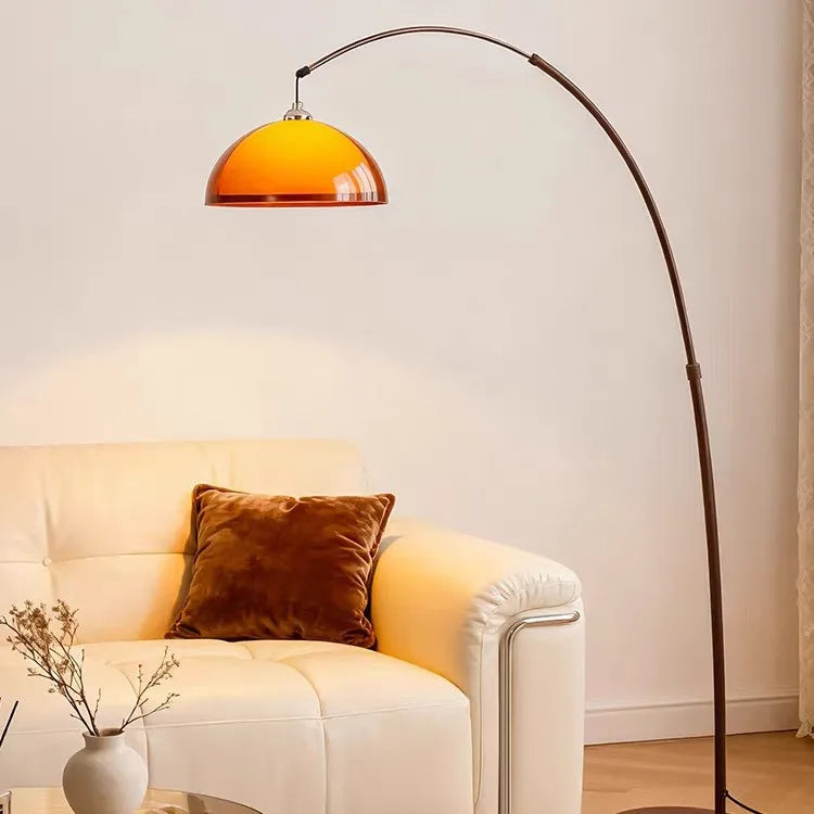 Lampadaire arc vintage à dôme orange en acrylique, 165 cm