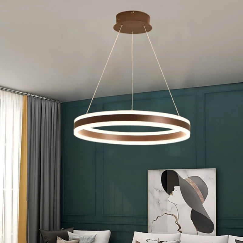 Suspension anneau LED de 30 à 80 cm, doré, blanc, noir ou marron