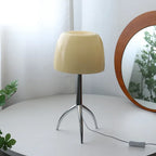 Lampe à poser dôme de verre sur trépied chromé ou doré, 2 tailles