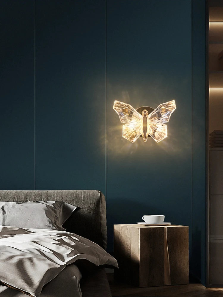 Applique murale papillon effet cristal LED, chambre ou salon