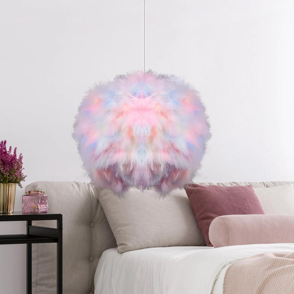 Lustre en plumes pastel multicolores, 5 formes de 15 à 35 cm, E27