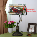 Lampe de banquier vintage en vitrail, abat-jour basculant à tirette
