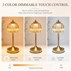 Lampe de table sans fil en verre ambré, tulipe ou lotus, pied doré
