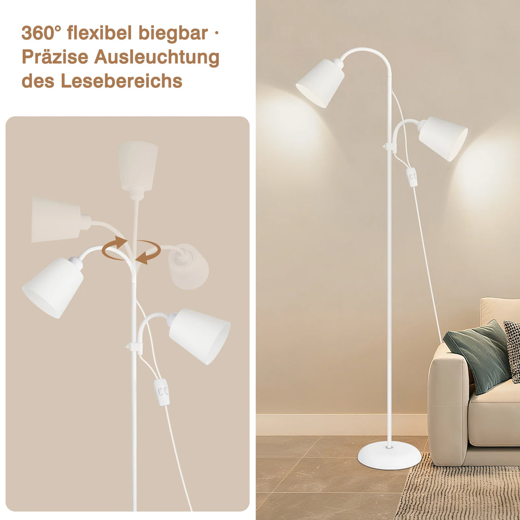 Lampadaire blanc à deux têtes flexibles pour la lecture, E27