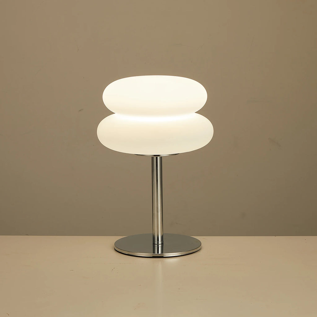 Lampe de chevet USB à double coussin superposé sur pied chromé