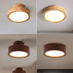 Plafonnier rond en bois 23 cm, plat ou sur tige, noyer ou bois clair